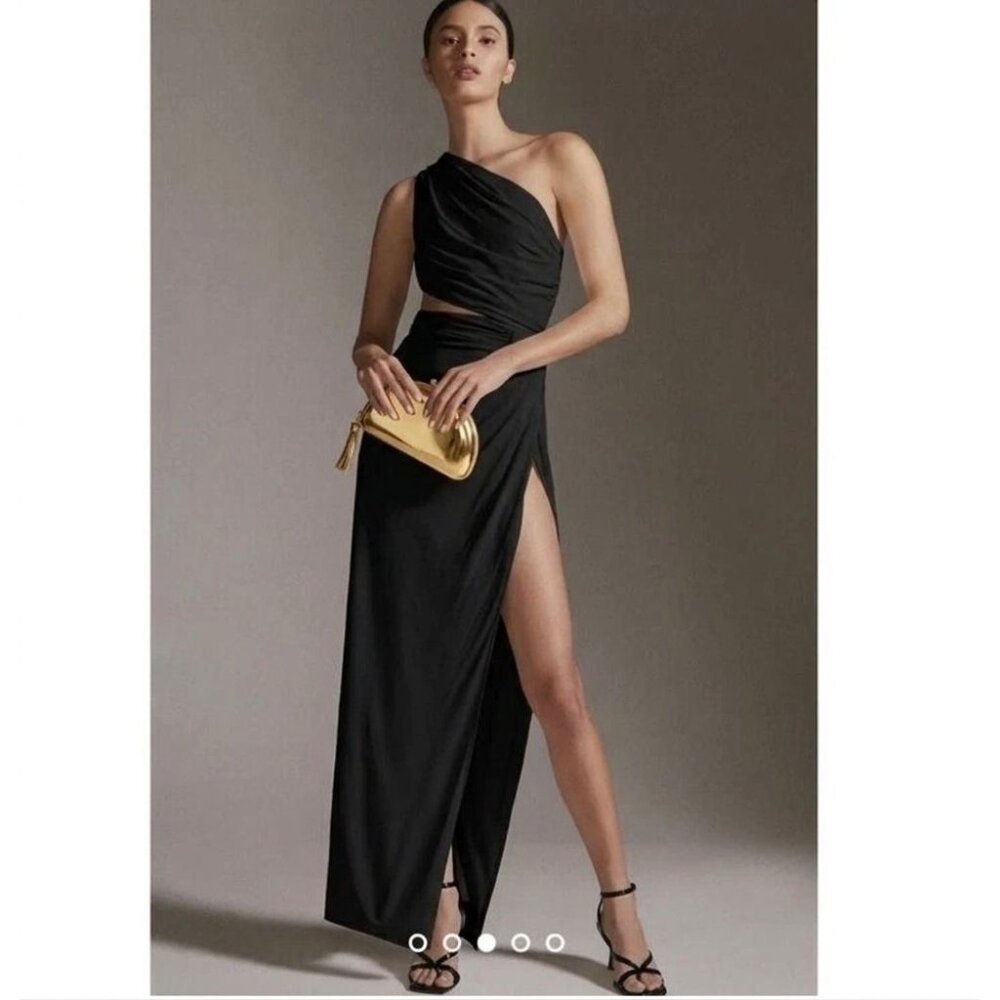Ronny Kobo Aido Maxi Dress XS Black One Shoulder Cut Out